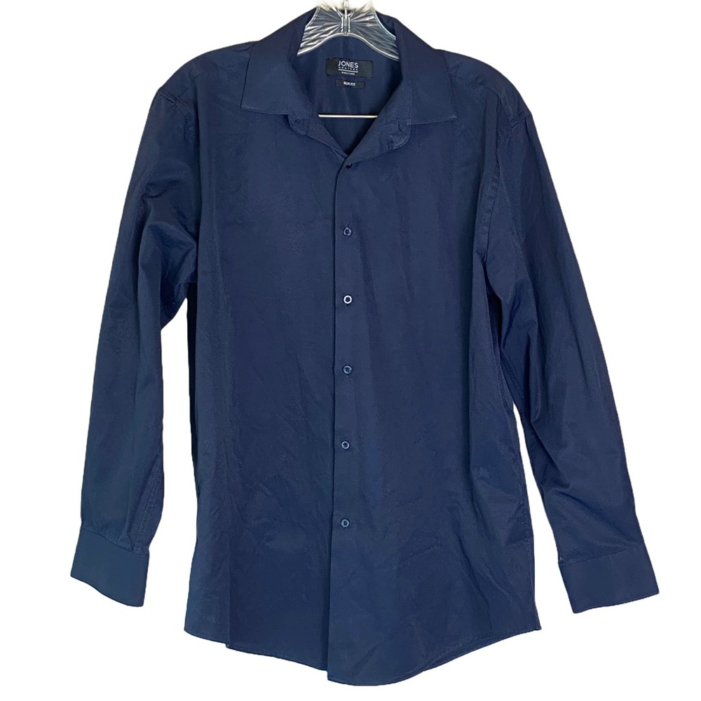 Jones New York Signature Slim Fit, Navy dress shirt, Size M, 15-15 1/2, 32/33